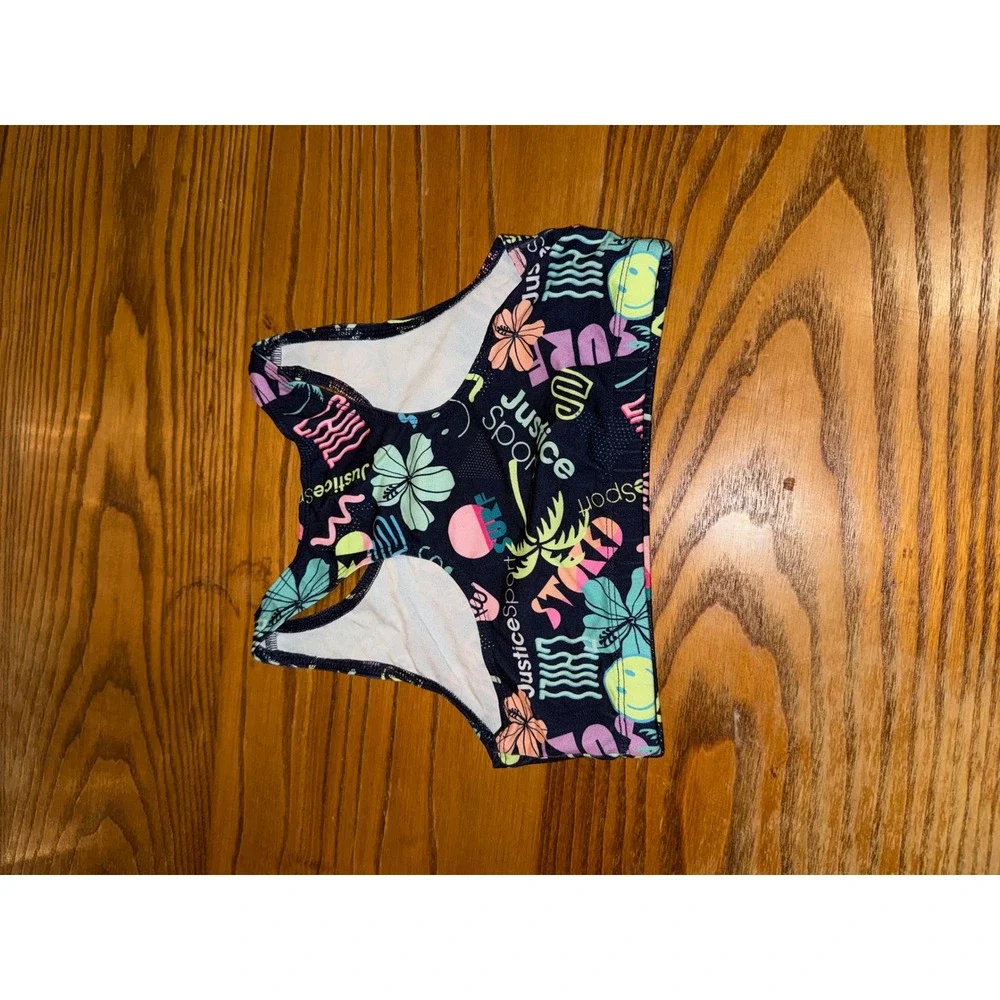 Justice Sport Girls Bra‎ Top Surf Smiley Flower Print Size S 7 8